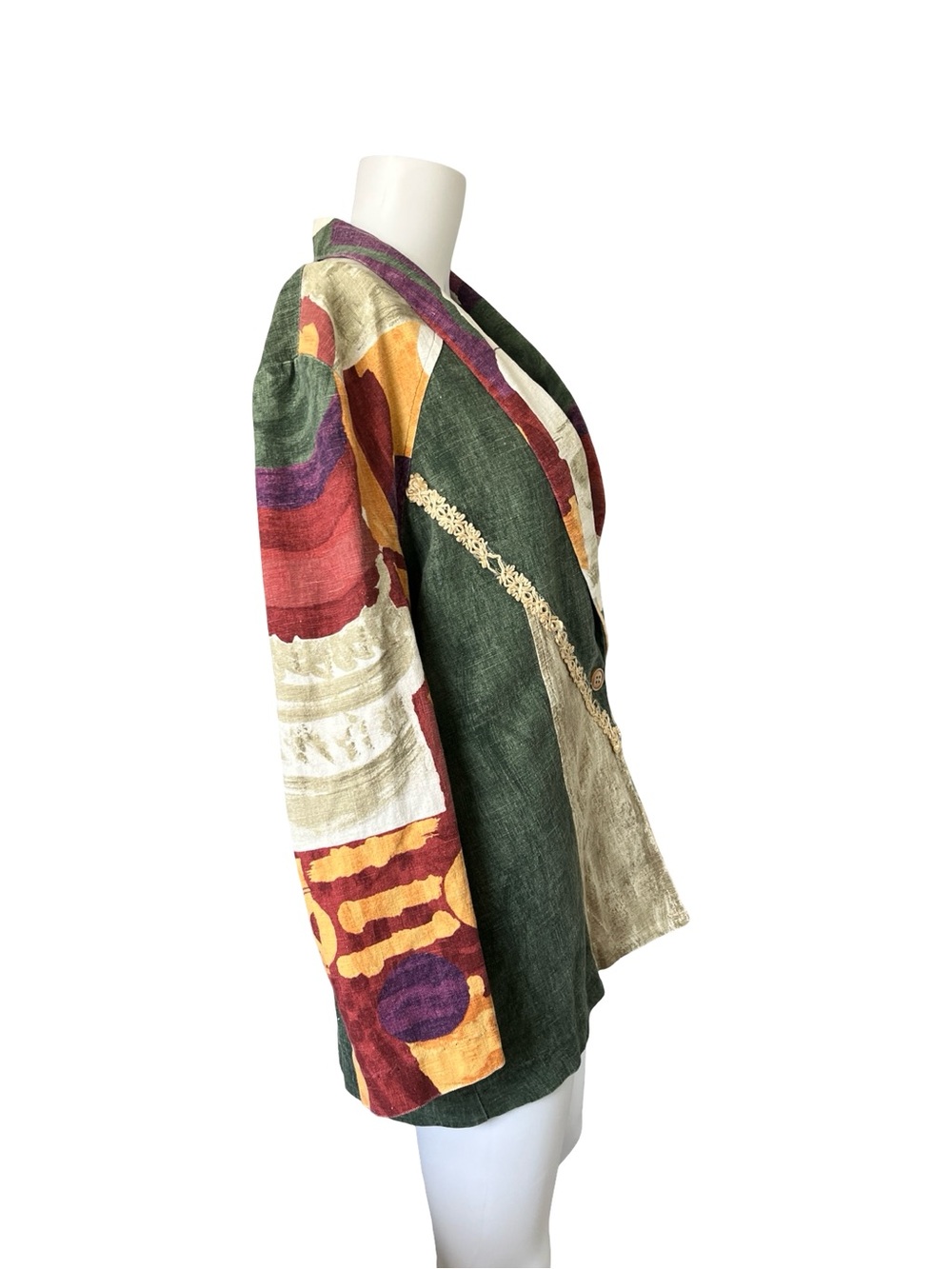 Vintage Sunny Sport Coat Artsy Art to Wear Cotton Flax Colorful Womens Size 10 - Picture 4 of 10
